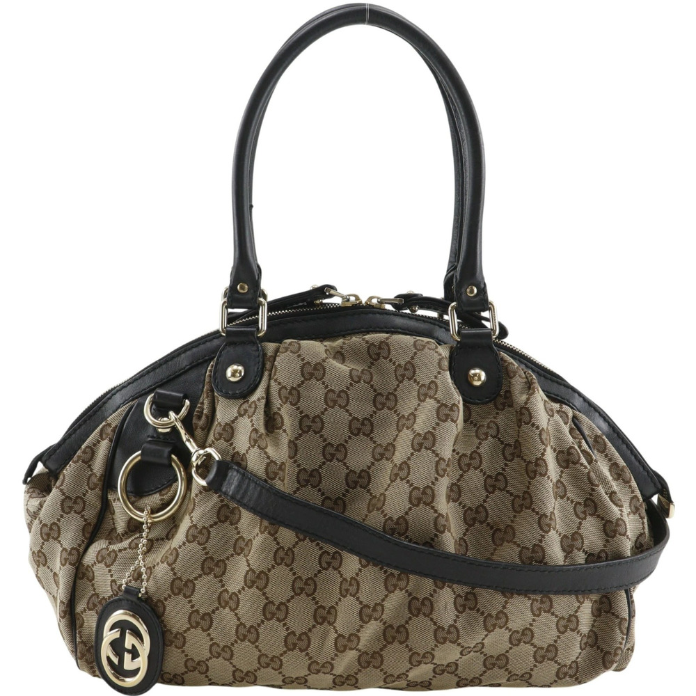 Gucci Sukey GG Canvas Double Zipper Hobo Shoulder Bag Brown